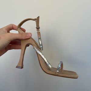 Schutz Nude and Rhinestone Strappy Heels
